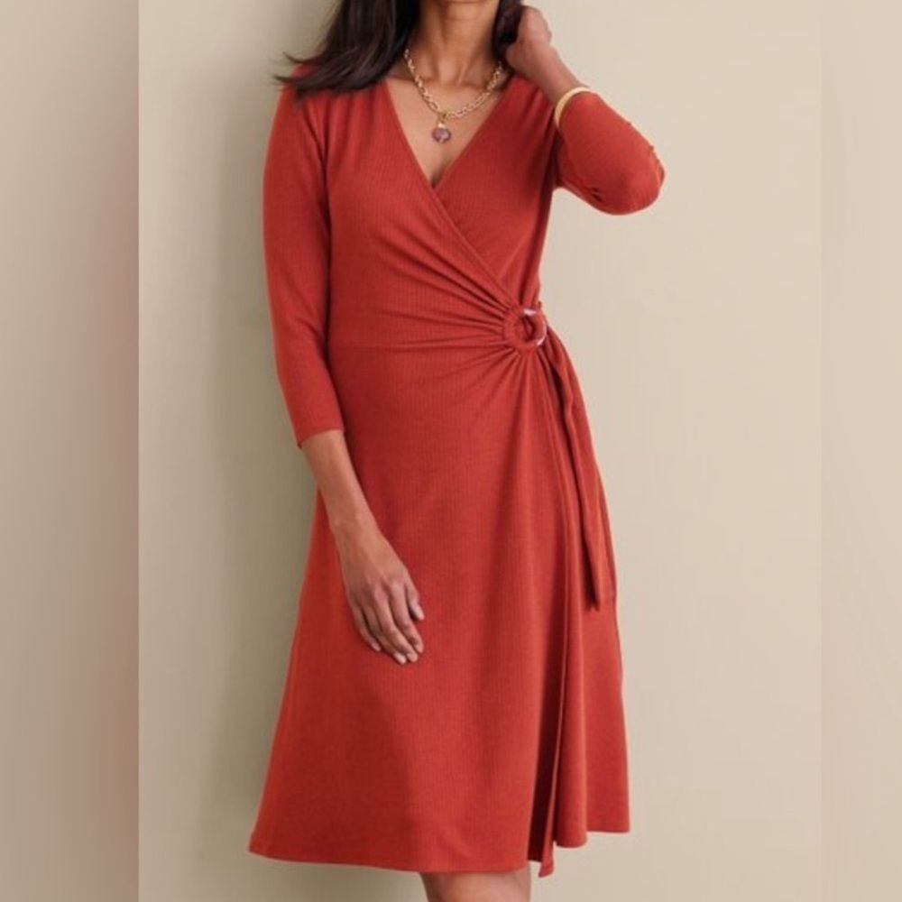 Soft Surroundings Women Damaria Dress Red Ochre wrap dress 1X NWT Rustic Orange